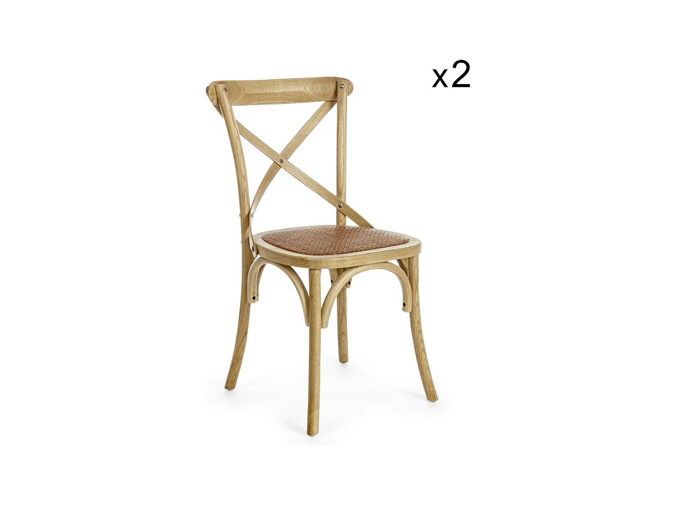 Lot de 2 chaises en orme brun et rotin naturel - CROSS