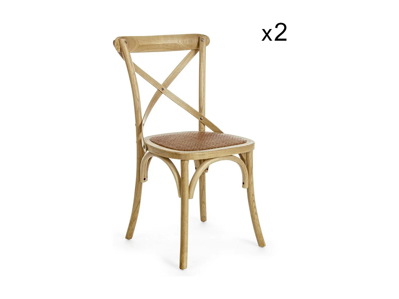 Set van 2 stoelen van bruin iepenhout en natuurlijk rotan - CROSS