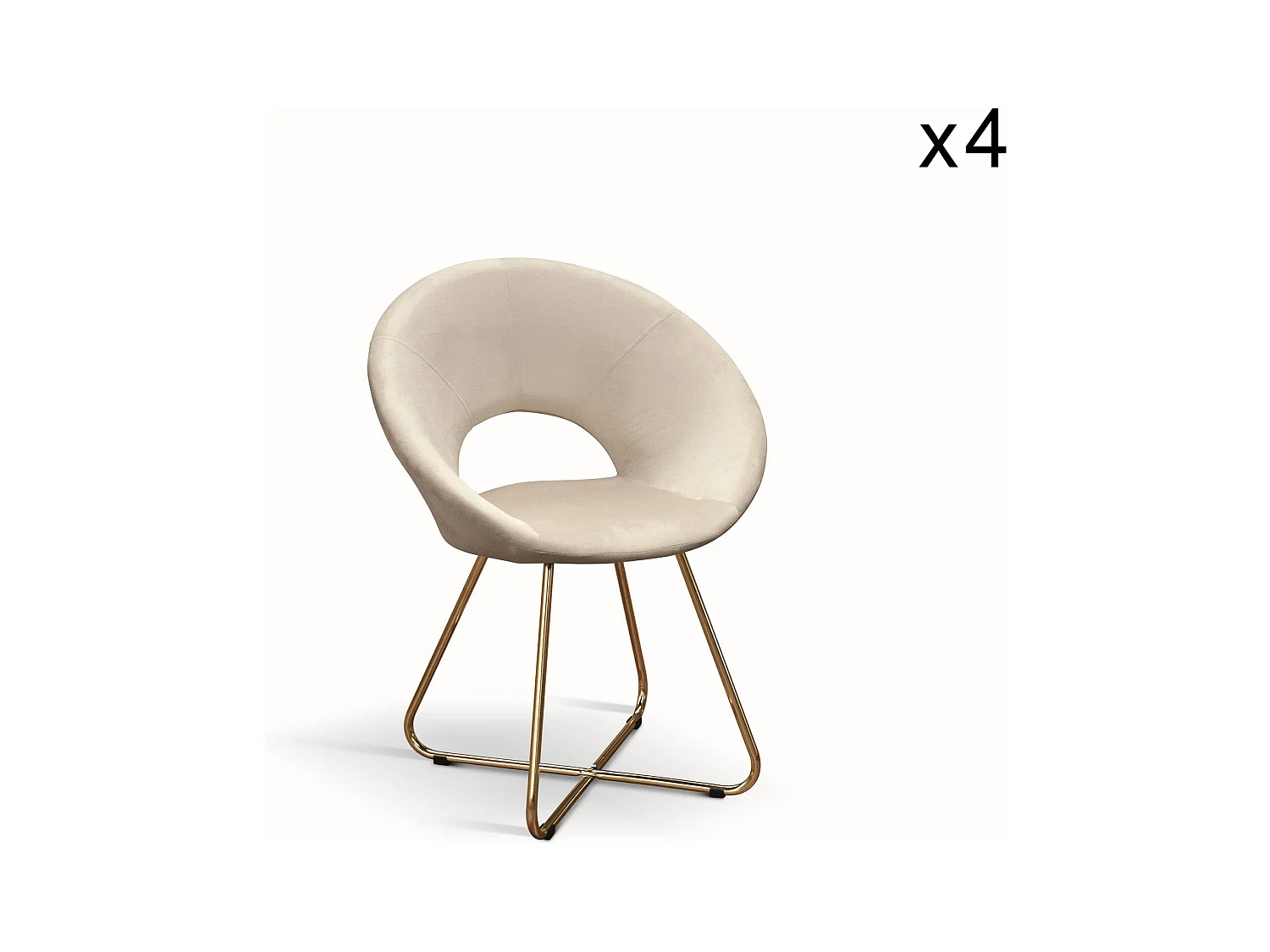 Conjunto de 4 cadeirões em tecido com efeito de veludo bege, base em metal dourado - ZANTE