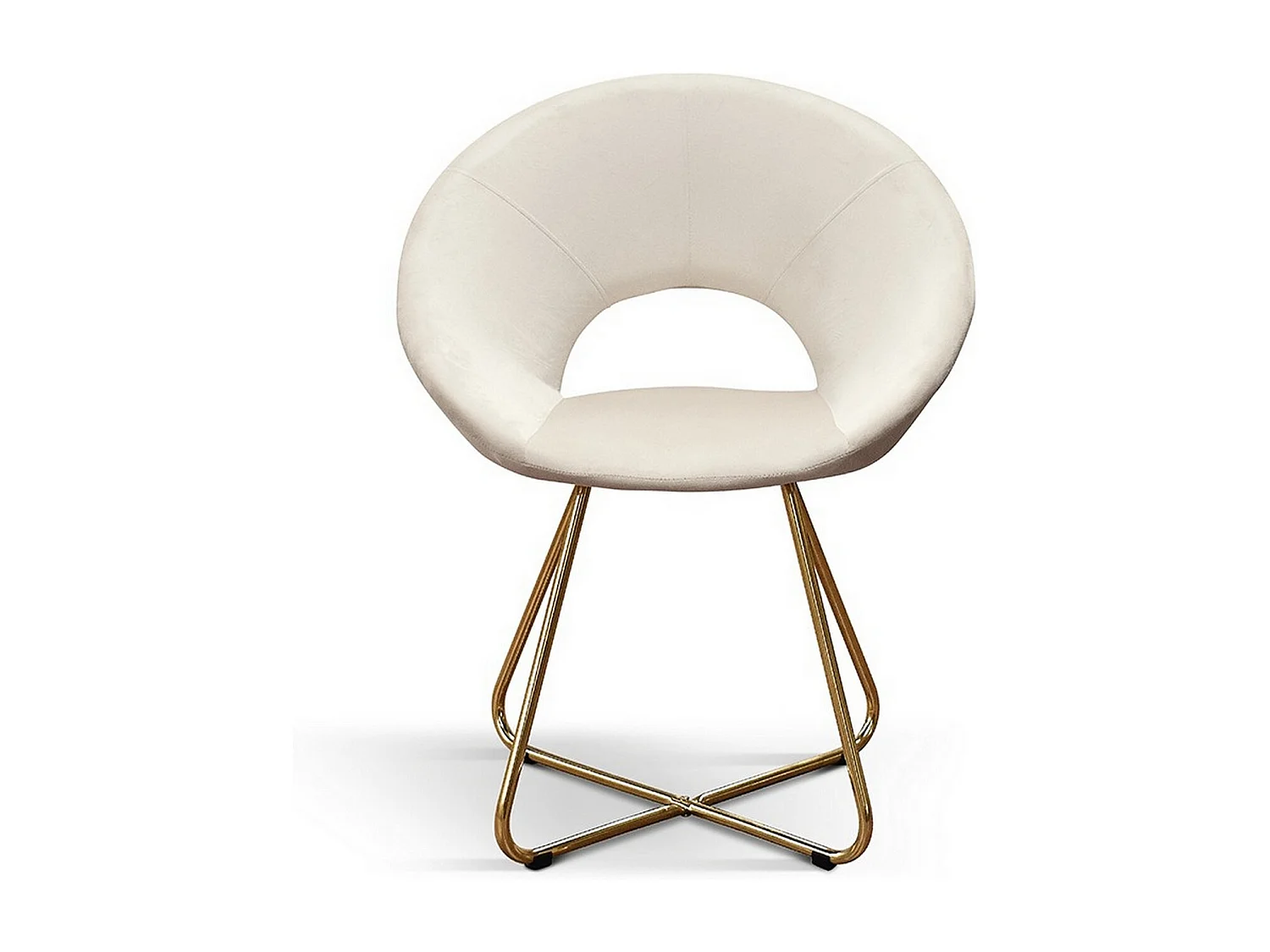 Ensemble de 4 fauteuils en tissu effet velours beige, base en métal doré - ZANTE