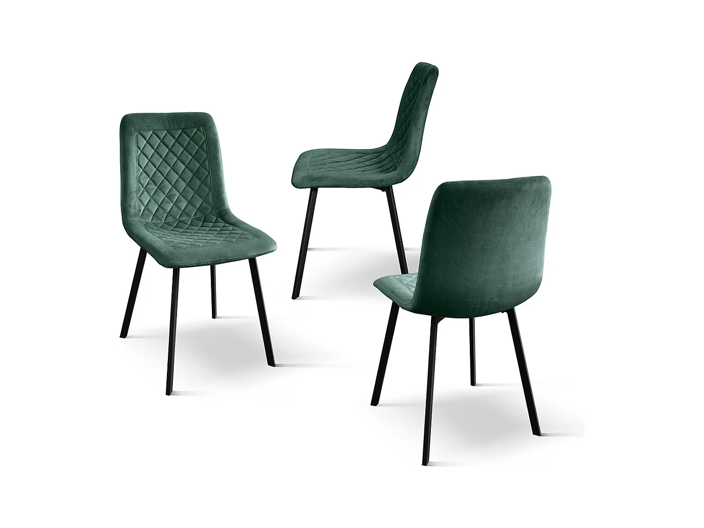 Ensemble de 4 chaises en velours vert et pieds en métal anthracite - NOHO