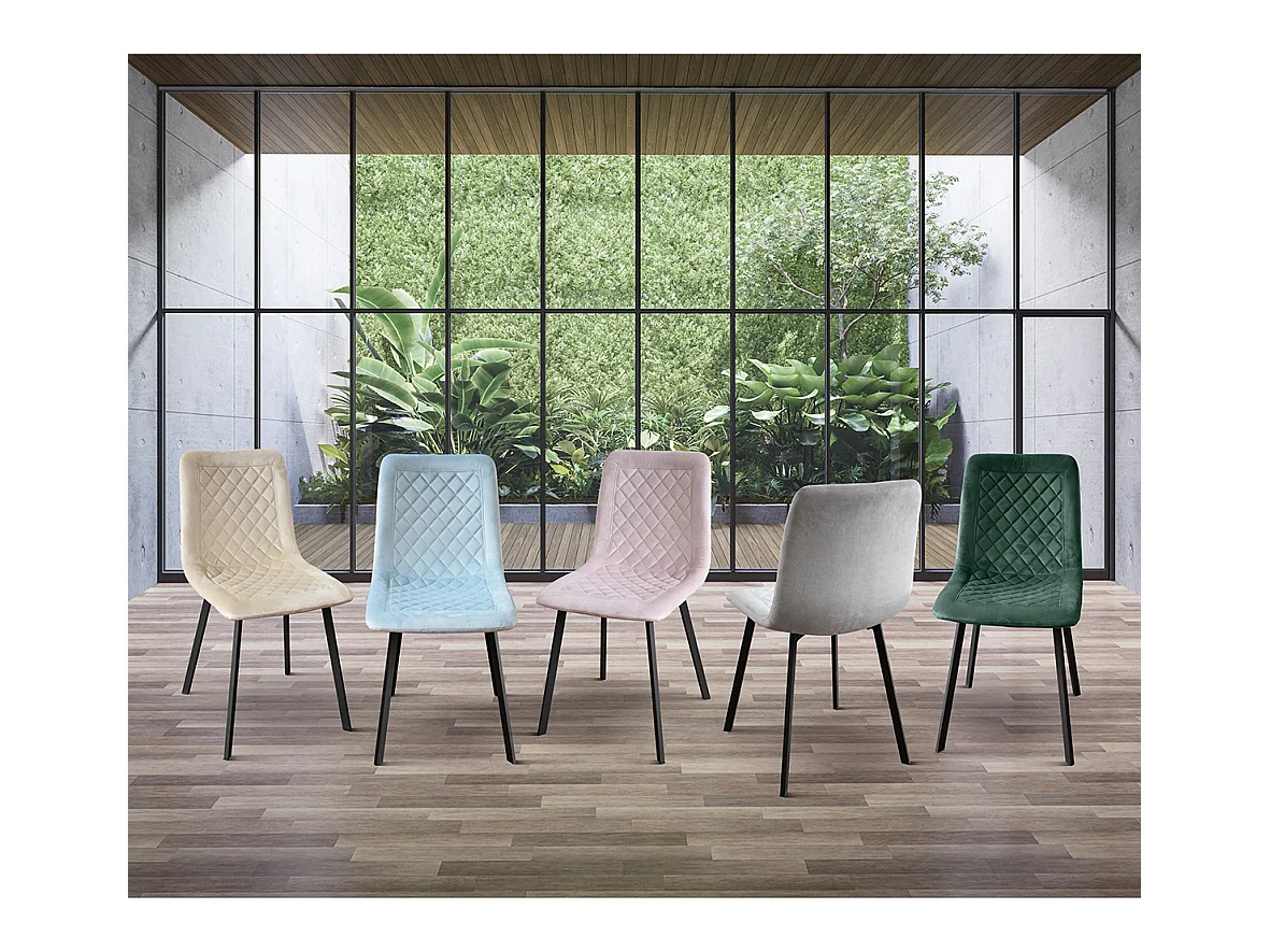 Ensemble de 4 chaises en velours vert et pieds en métal anthracite - NOHO