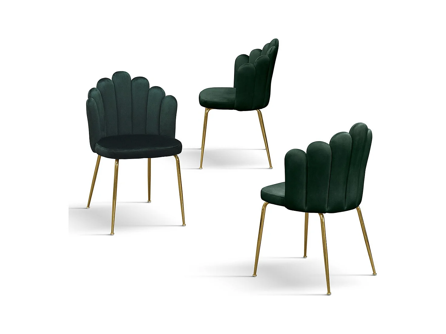 4 Stühle aus grünem Stoff mit Samteffekt, goldene Beine - LILLE