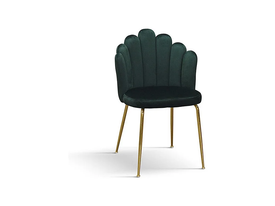 Lot de 4 chaises en tissu effet velours vert, pieds dorés - LILLE