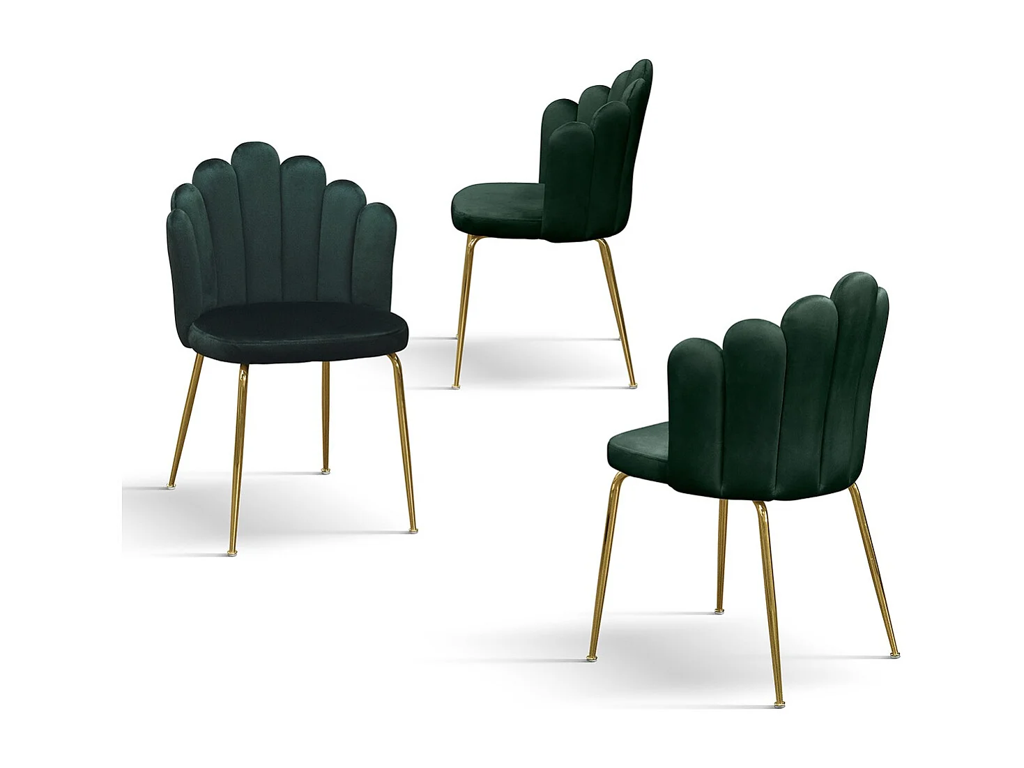 Set van 4 stoelen van stof met groen fluweeleffect, gouden poten - LILLE