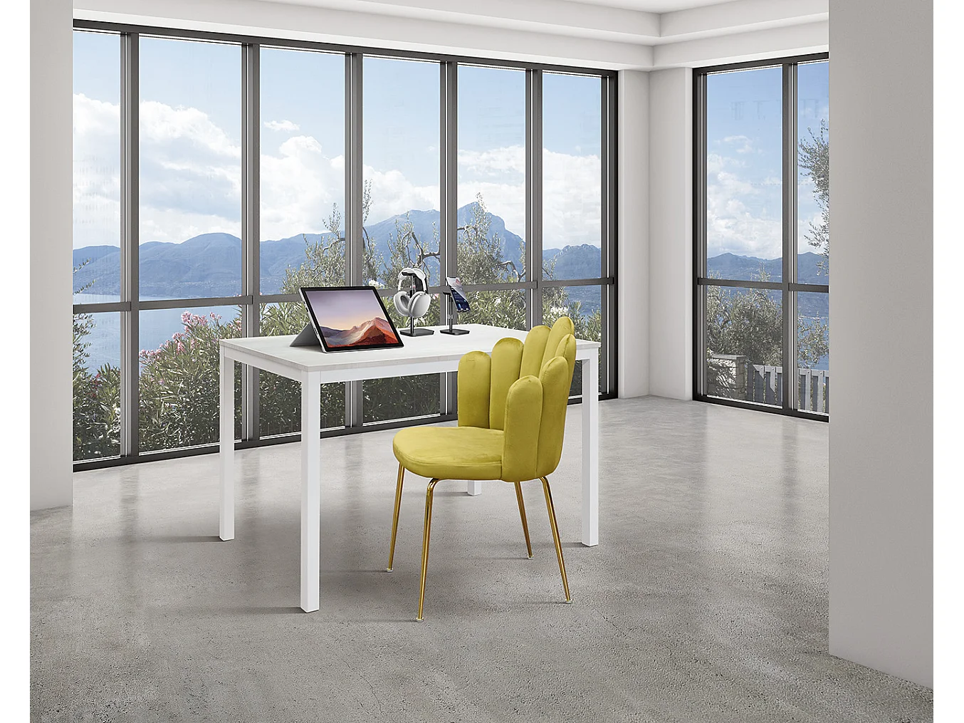 Set van 4 stoelen van stof met groen fluweeleffect, gouden poten - LILLE