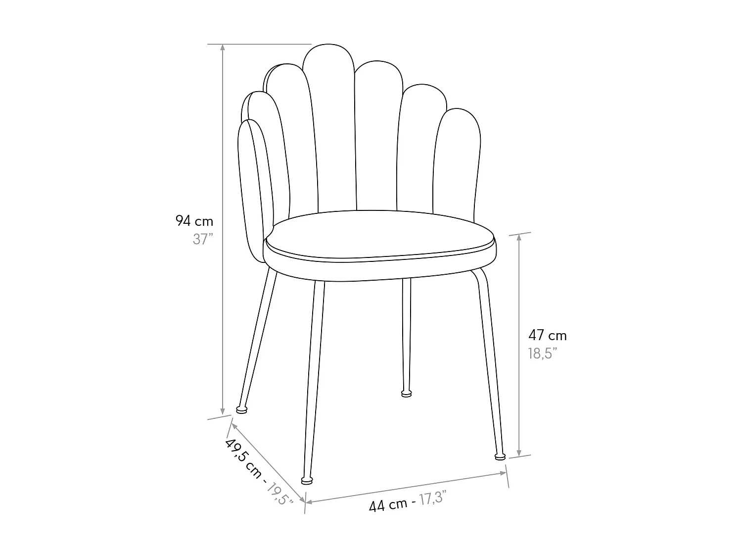 Lot de 4 chaises en tissu effet velours vert, pieds dorés - LILLE