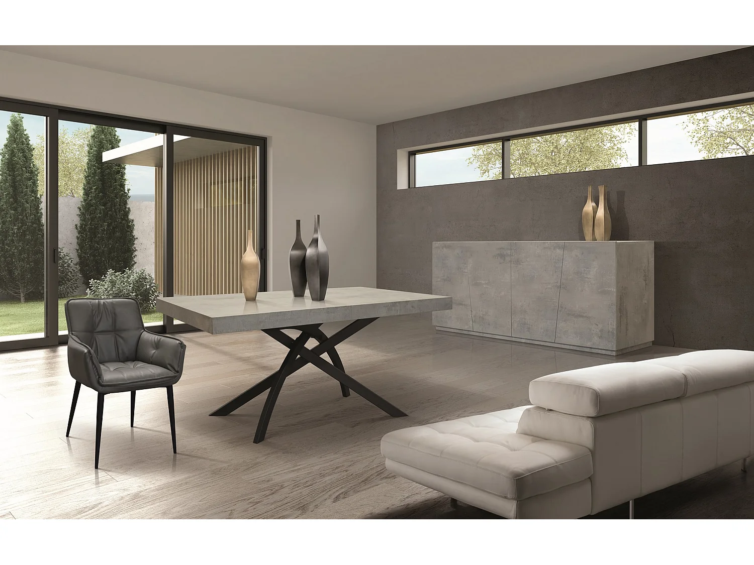 Set van 4 antraciet kunstleren stoelen - KENSINGTON