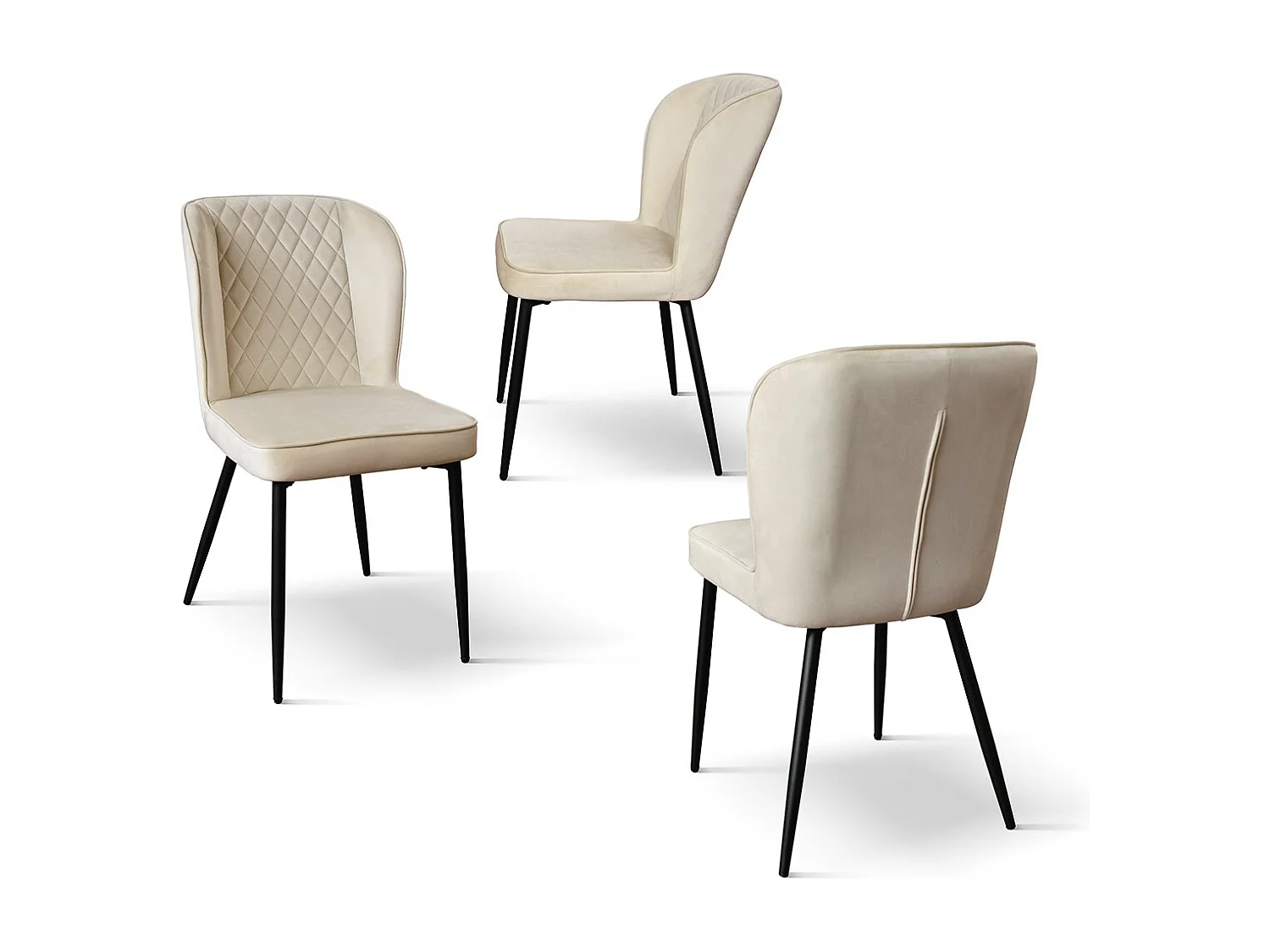 Lot de 4 chaises en velours beige et pieds en métal anthracite - SOHO