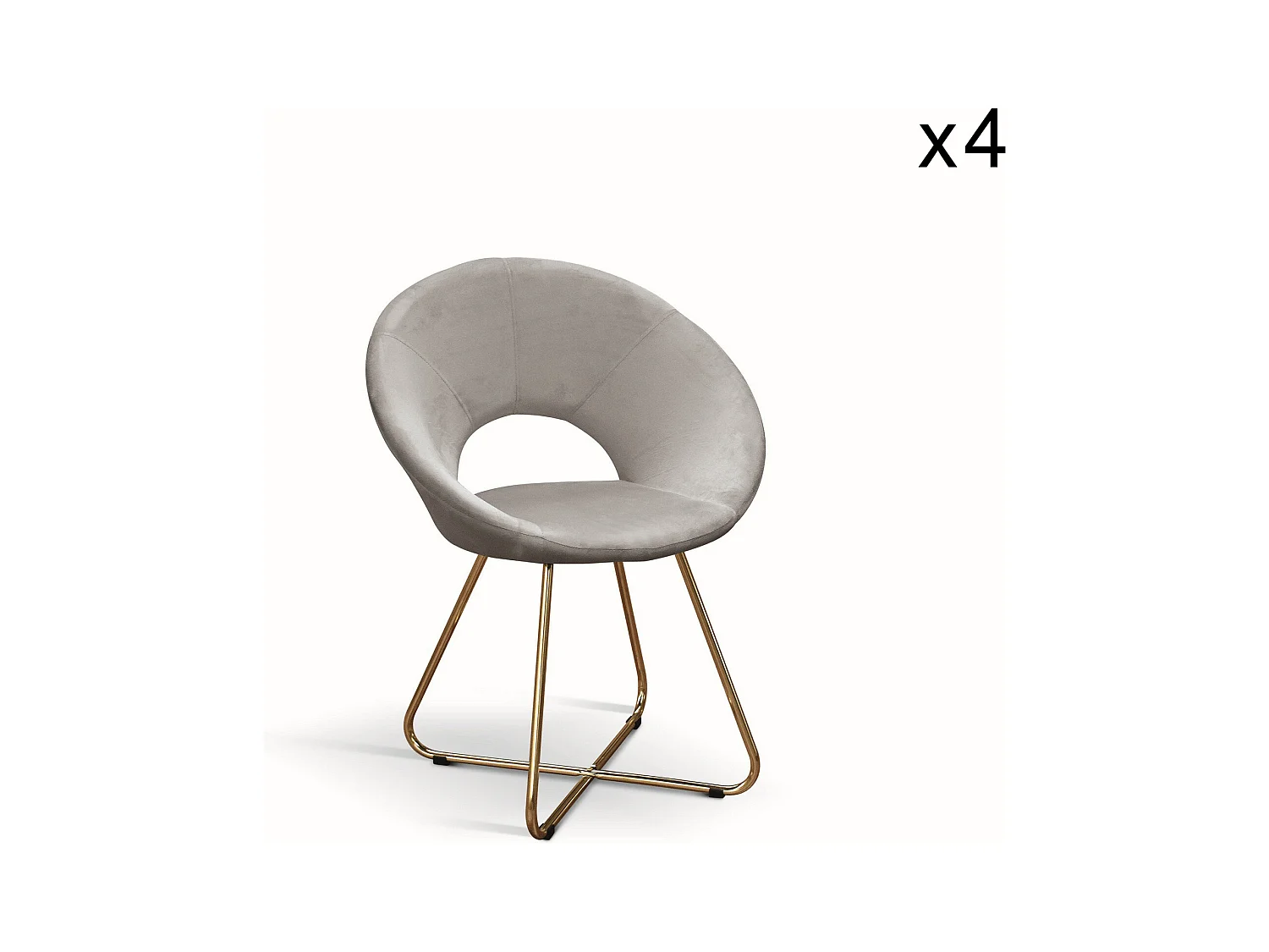 Lot de 4 fauteuils en tissu effet velours gris, base dorée - ZANTE