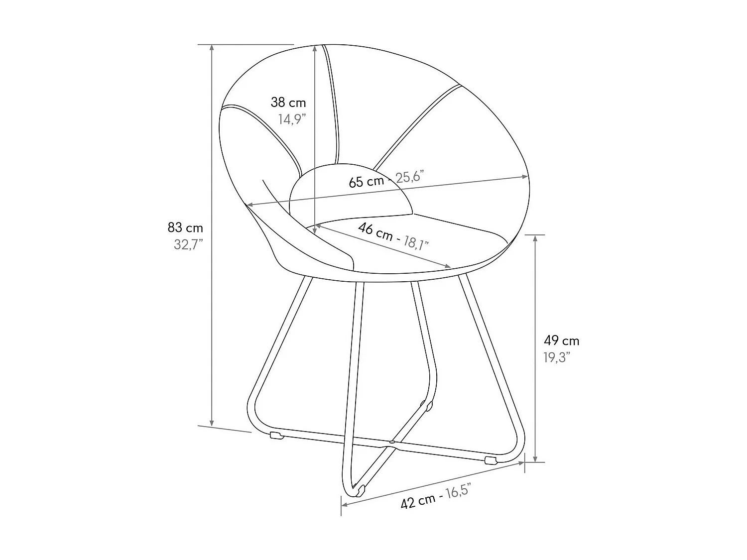 Set di 4 poltroncine in tessuto effetto velluto grigio,base oro - ZANTE