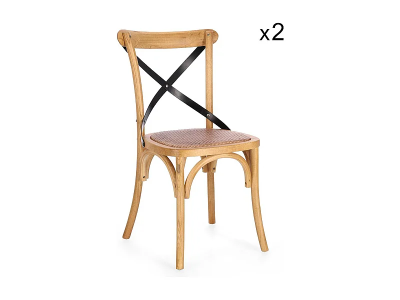 2 Stühle aus natürlichem Ulmenholz und schwarzen Stahllatten - CROSS METAL
