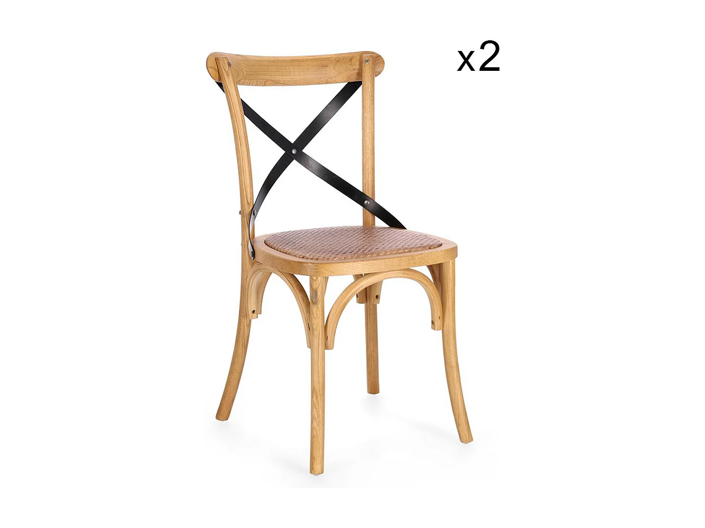 Set van 2 stoelen in natuurlijk iepenhout en zwarte stalen latten - CROSS METAL