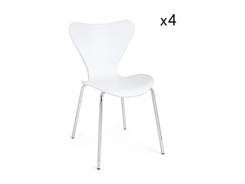 Lot de 4 chaises en polypropylène blanc et pieds en acier chromé - TESSA