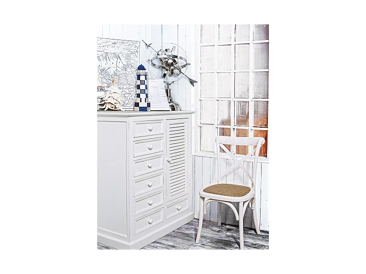 2 Stühle aus weißem Ulmenholz und natürlichem Rattan - CROSS