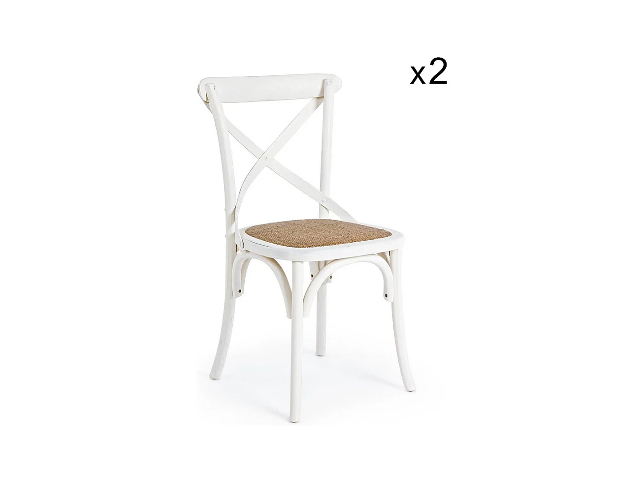 Lot de 2 chaises en orme blanc et rotin naturel - CROSS