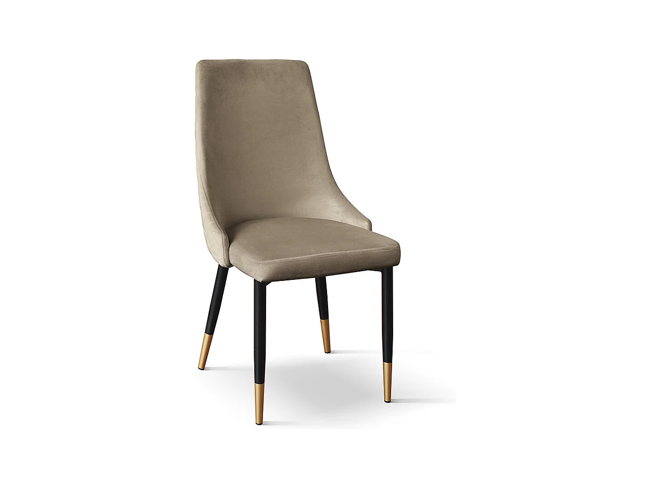 Lot de 4 chaises, tissu effet velours taupe, pieds anthracite et or - IRVINE