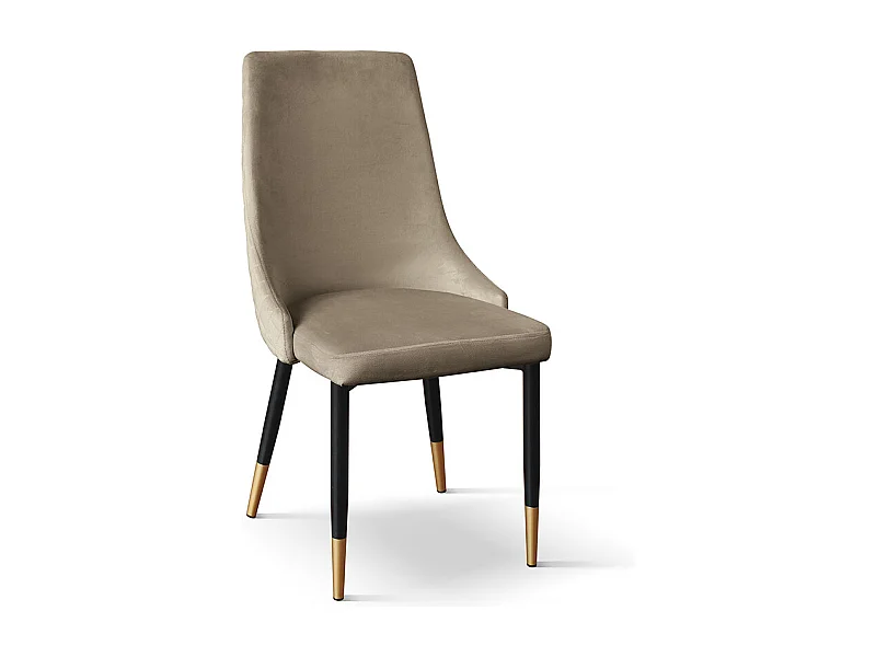 Lot de 4 chaises, tissu effet velours taupe, pieds anthracite et or - IRVINE