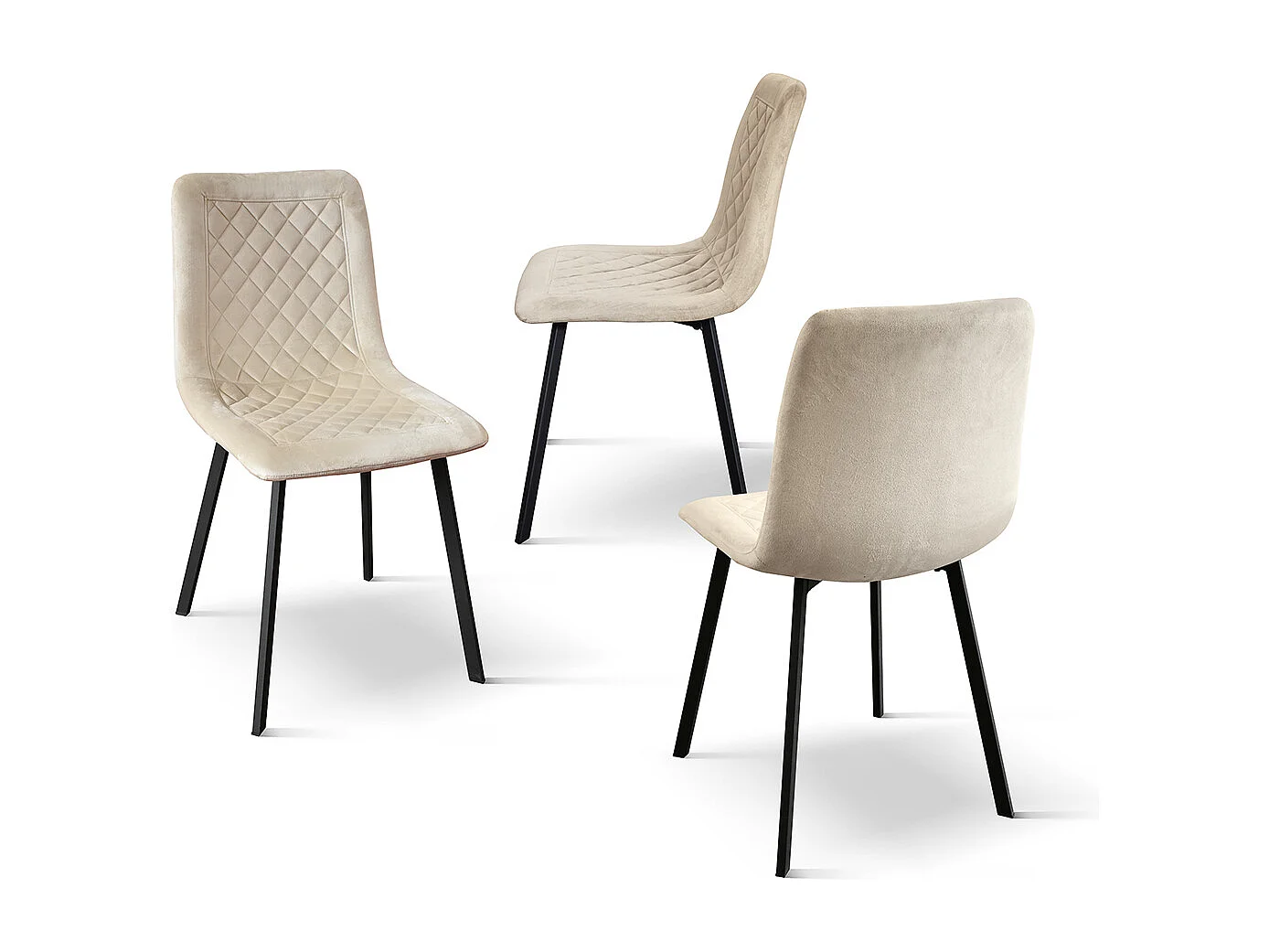 Set van 4 stoelen in beige fluweel en antraciet metalen poten - NOHO