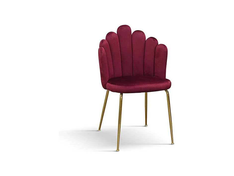 Lot de 4 chaises en tissu effet velours Bordeaux, pieds dorés - LILLE