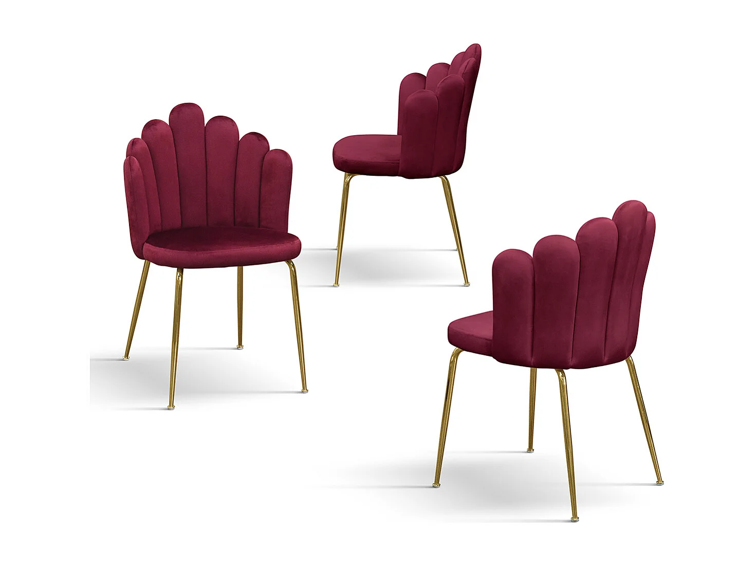 Set di 4 Sedie in tessuto effetto velluto bordeaux, gambe color oro - LILLE