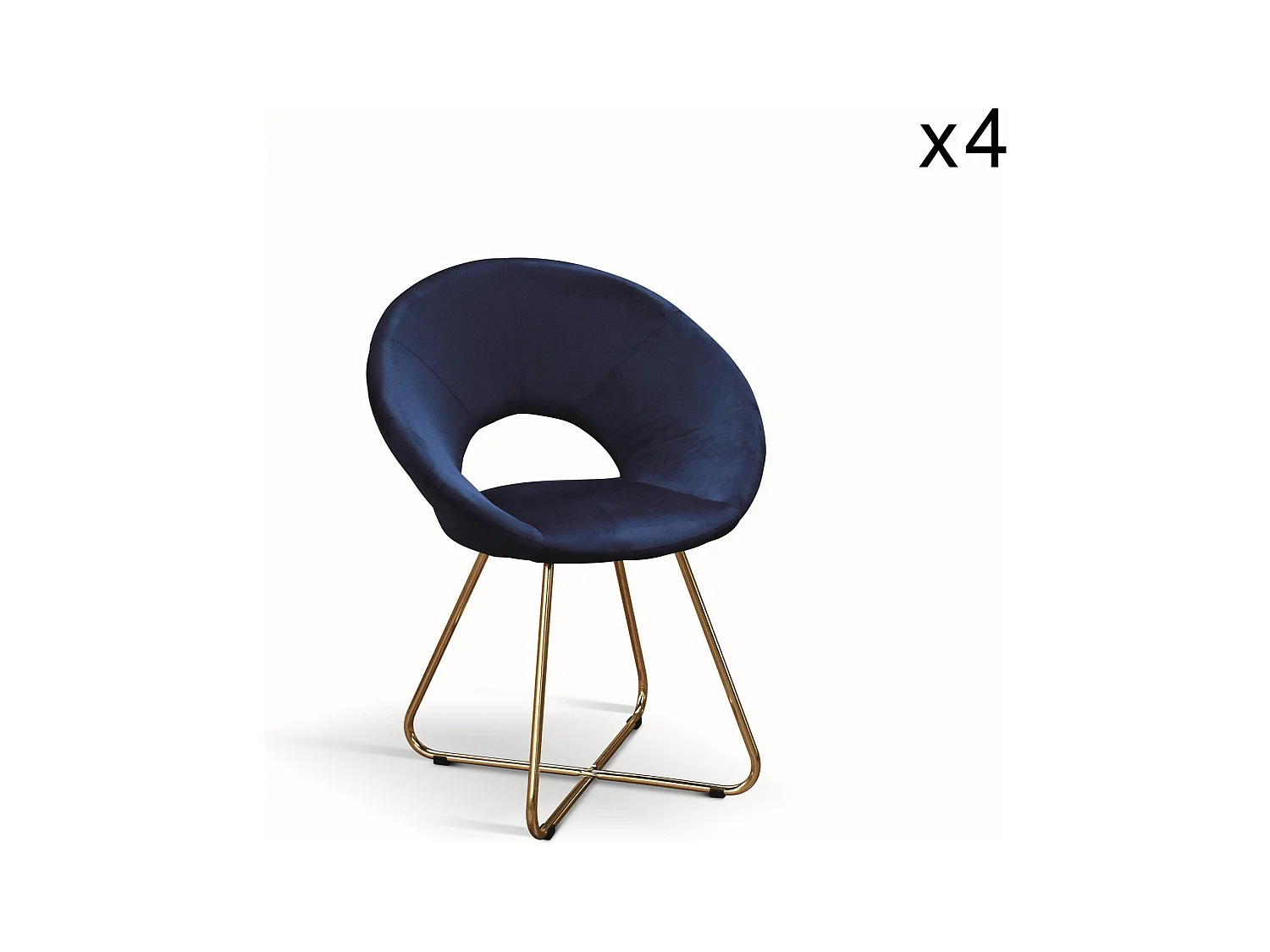 Ensemble de 4 fauteuils en tissu effet velours bleu, base en métal doré - ZANTE
