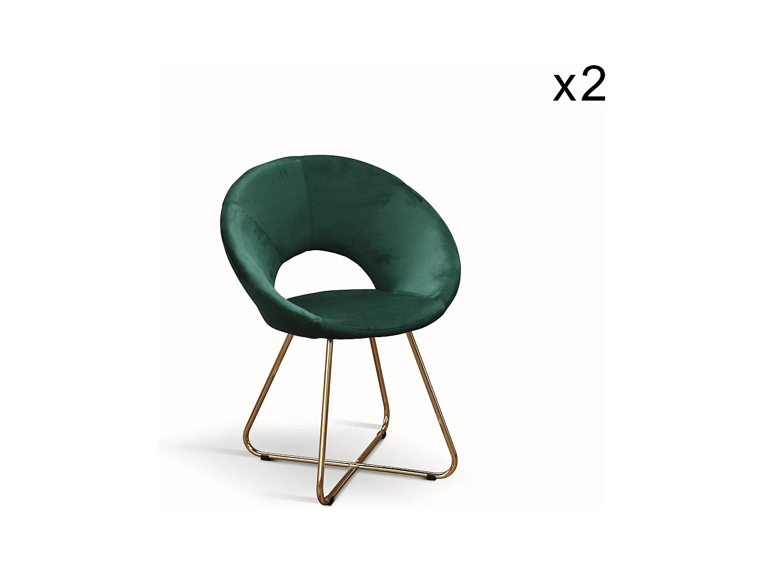 Lot de 2 fauteuils en tissu effet velours vert, base en métal doré - ZANTE