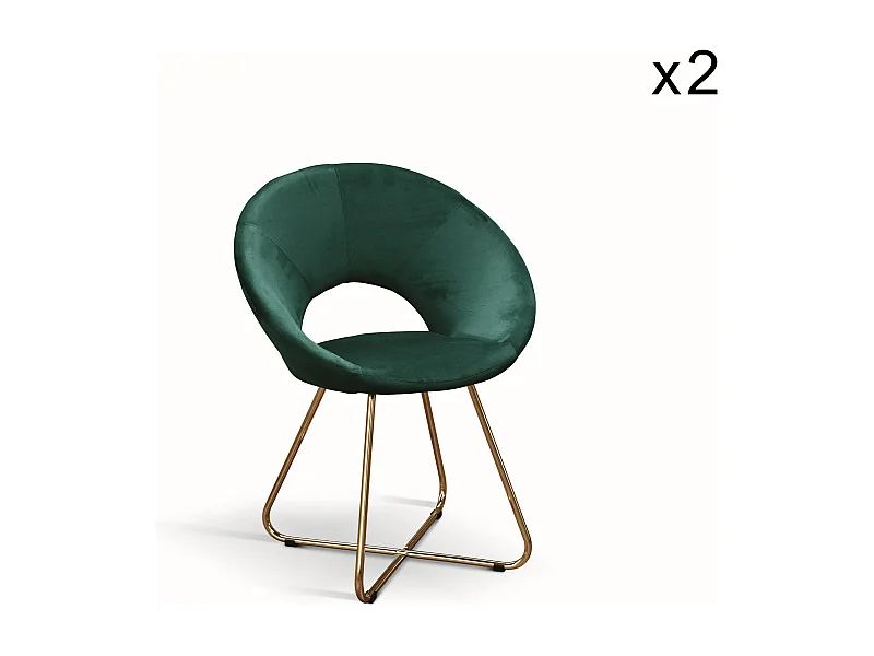 Lot de 2 fauteuils en tissu effet velours vert, base en métal doré - ZANTE