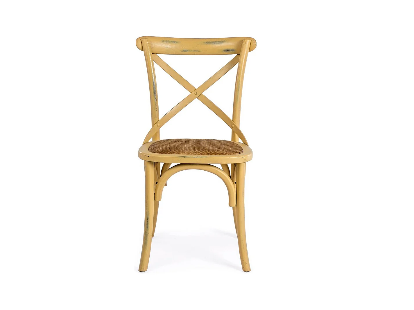 Set van 2 stoelen in okerkleurig iepenhout en natuurlijk rotan - CROSS