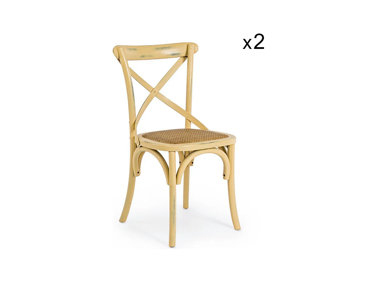 Lot de 2 chaises en orme ocre et rotin naturel - CROSS