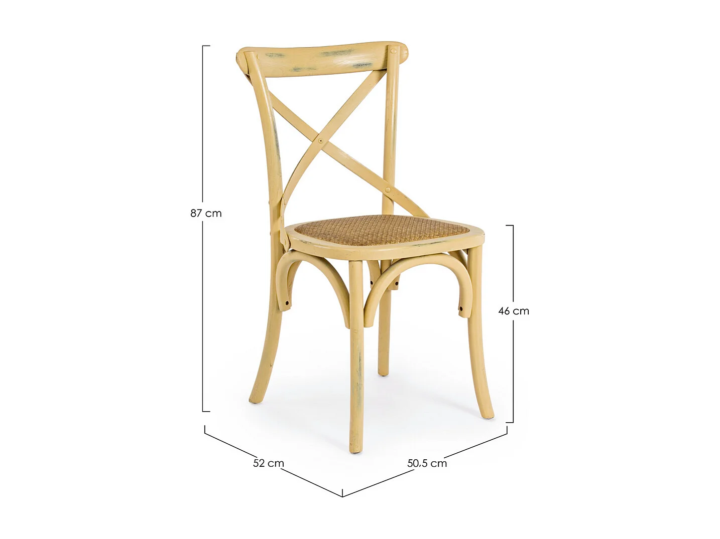 Set di sedie in legno di olmo ocra e rattan naturale CROSS