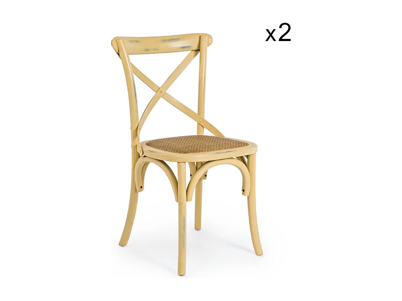 Set van 2 stoelen in okerkleurig iepenhout en natuurlijk rotan - CROSS