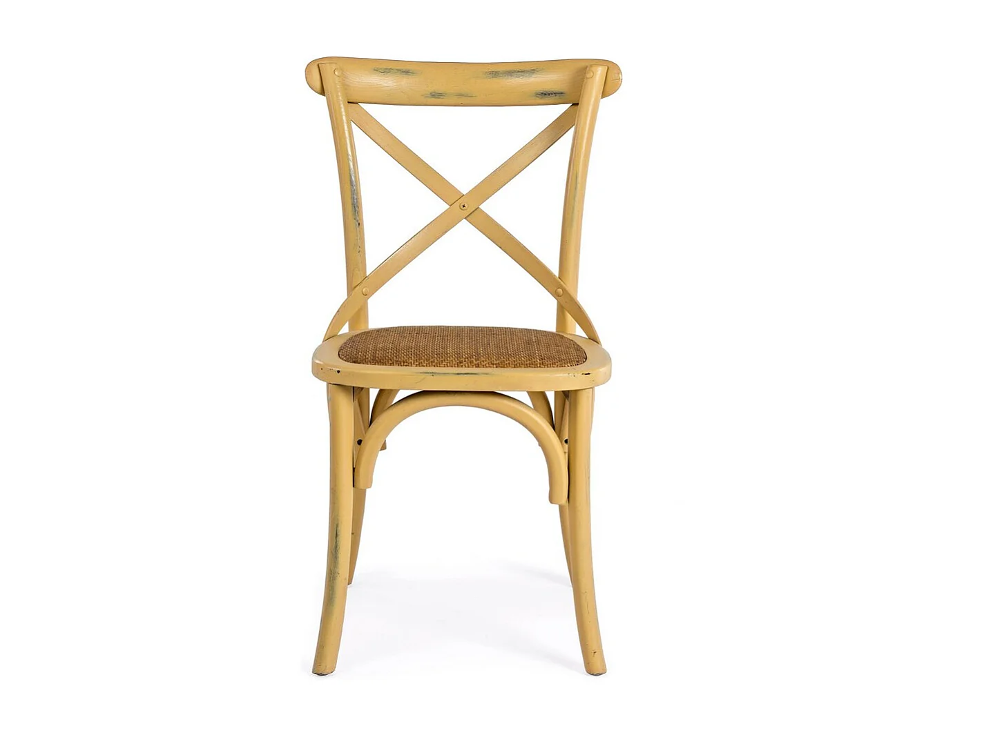 Set van 2 stoelen in okerkleurig iepenhout en natuurlijk rotan - CROSS