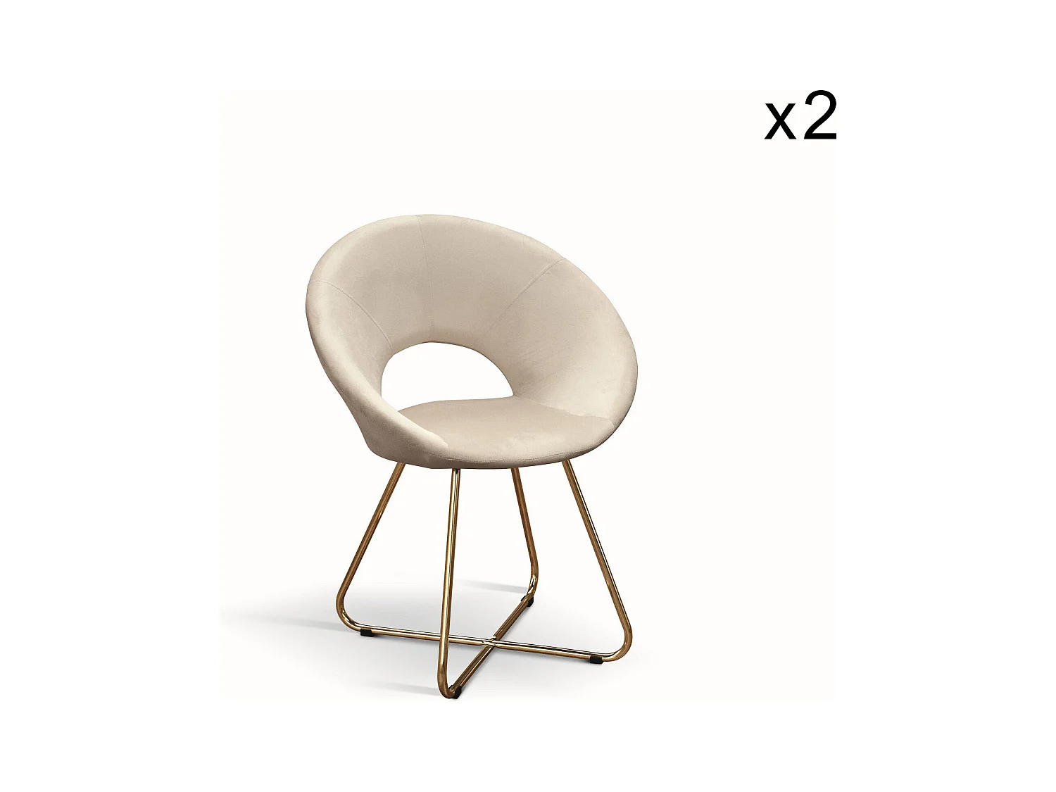 Lot de 2 fauteuils en tissu effet velours beige, base en métal doré - ZANTE