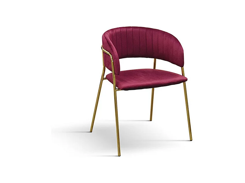 Lot de 2 chaises en tissu effet velours bordeaux, structure dorée - ORCHIES