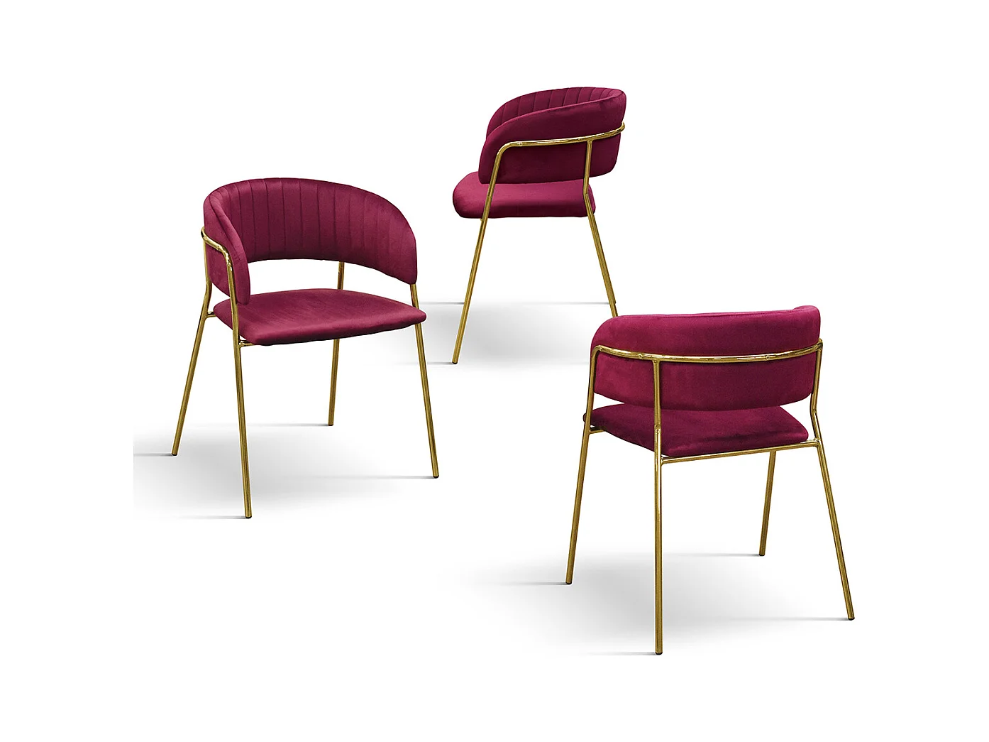 Set van 2 stoelen in bordeauxrode fluweelstof, frame in goud - ORCHIES