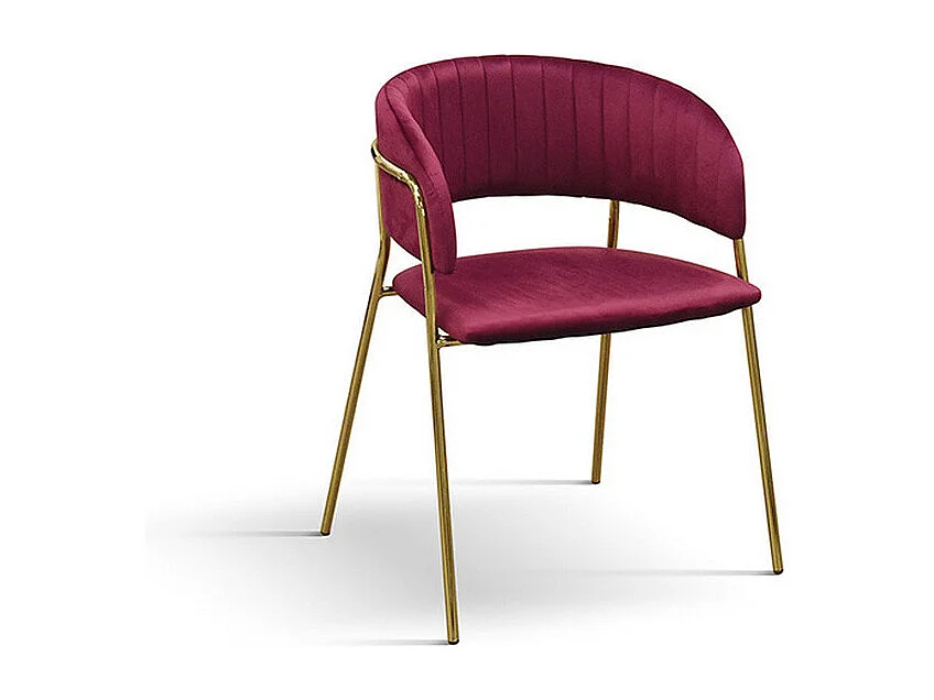 Lot de 2 chaises en tissu effet velours bordeaux, structure dorée - ORCHIES