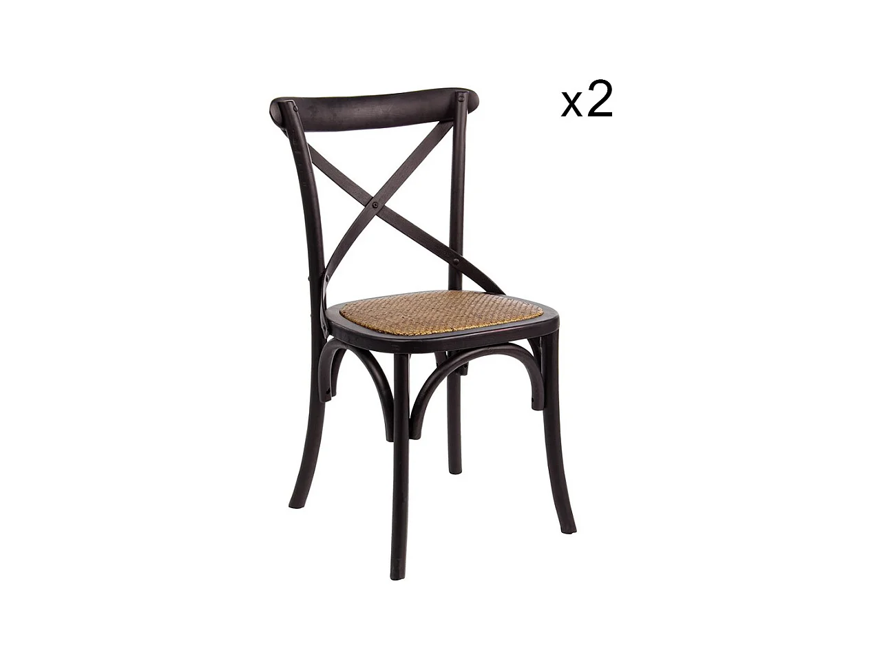 Set de 2 chaises en orme noir et rotin naturel - CROSS