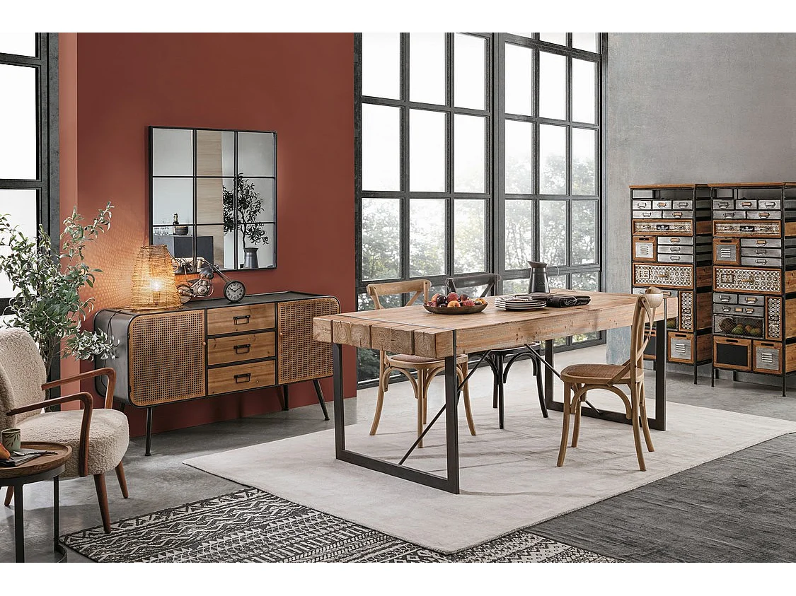 Conjunto de 2 sillas de madera de olmo negro y ratán natural - CROSS