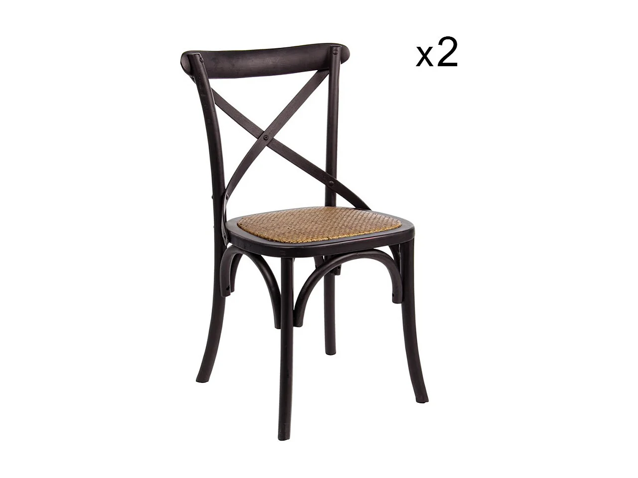 Set de 2 chaises en orme noir et rotin naturel - CROSS