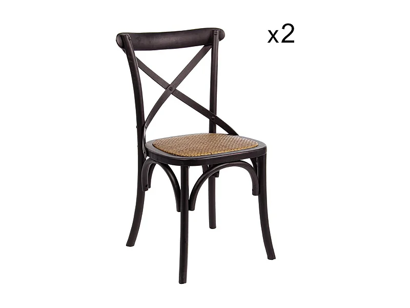 Conjunto de 2 cadeiras em madeira de olmo preto e rotim natural - CROSS