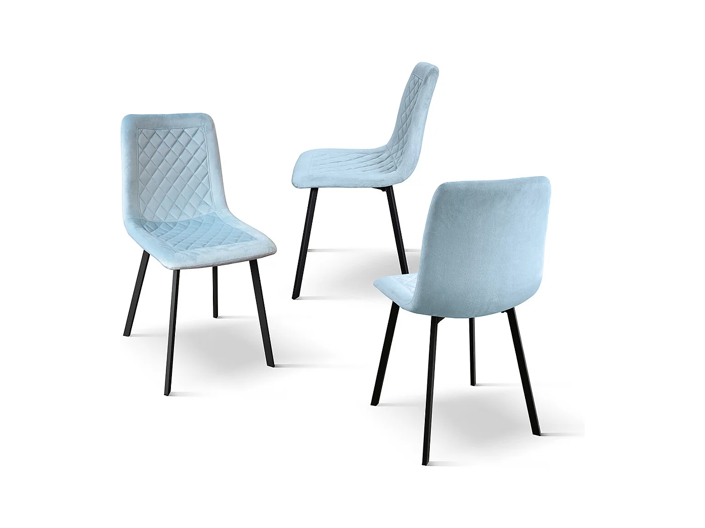 Set di 4 sedie in velluto azzurro e gambe in metallo antracite - NOHO