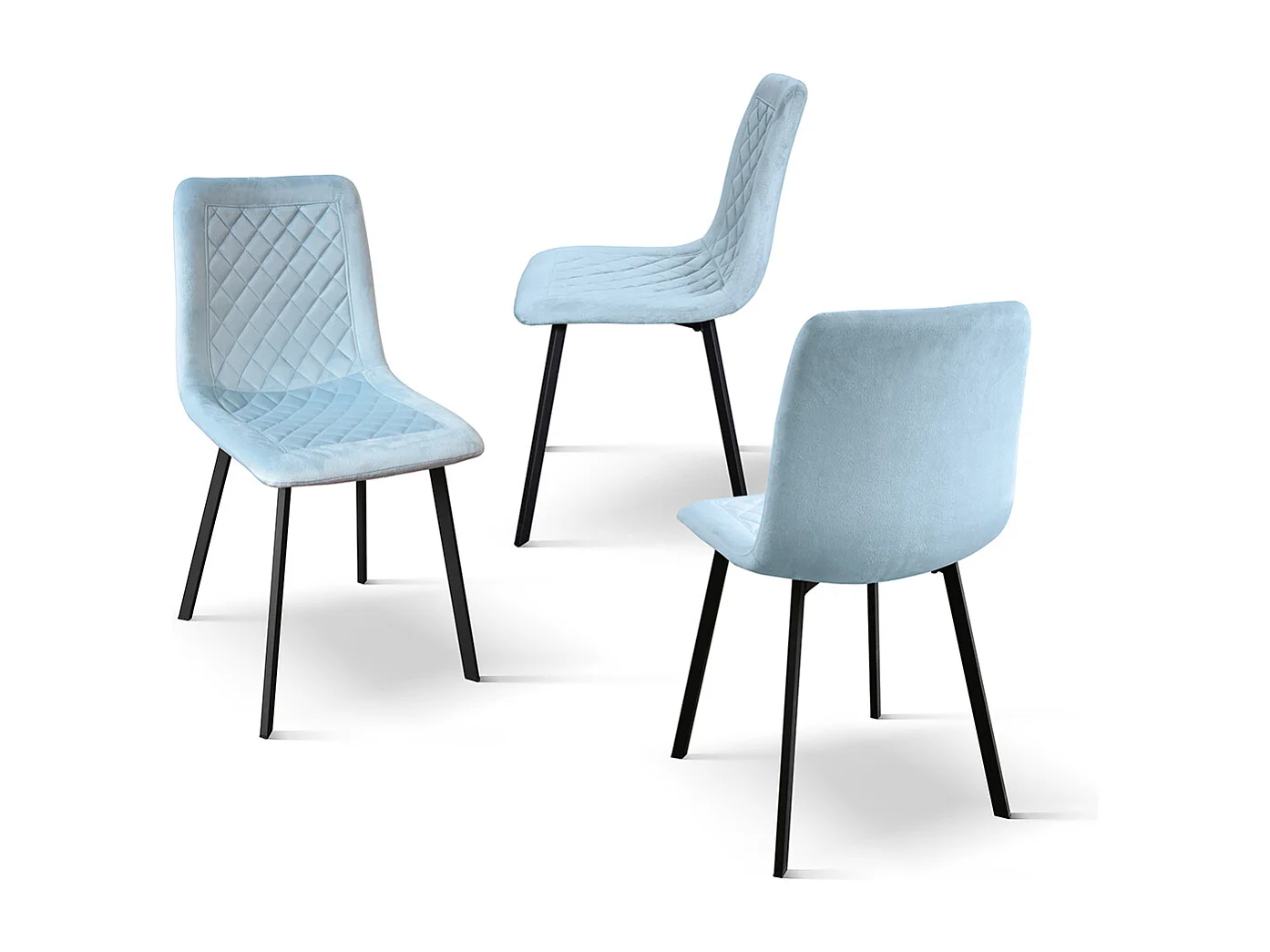 Set van 4 stoelen van blauw fluweel en antraciet metalen poten - NOHO