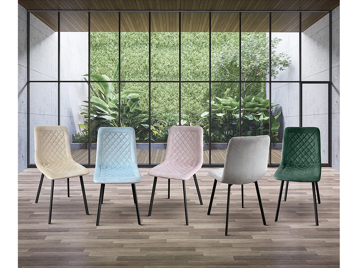 Ensemble de 4 chaises en velours bleu et pieds en métal anthracite - NOHO