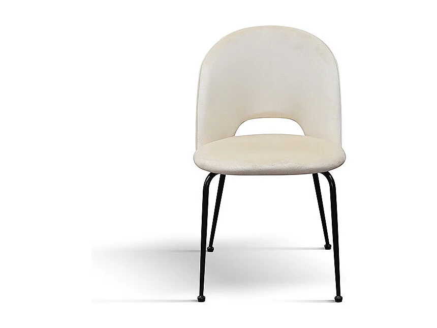 Lot de 4 chaises en tissu effet velours beige, pieds anthracite - AVALON