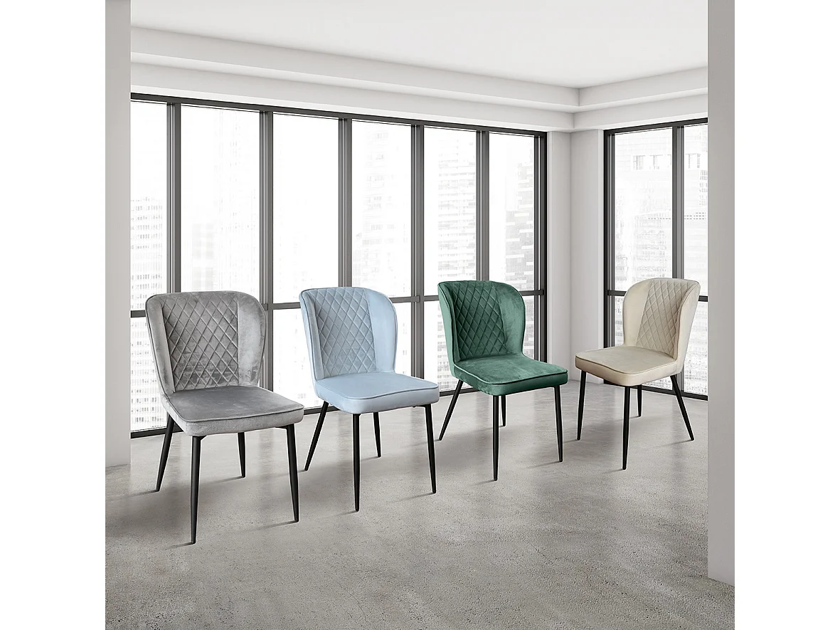 Lot de 4 chaises en velours bleu clair et pieds en métal anthracite - SOHO