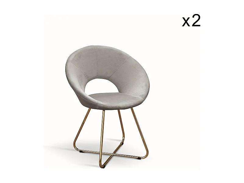 Lote de 2 sillones de tela efecto terciopelo gris, base dorada - ZANTE
