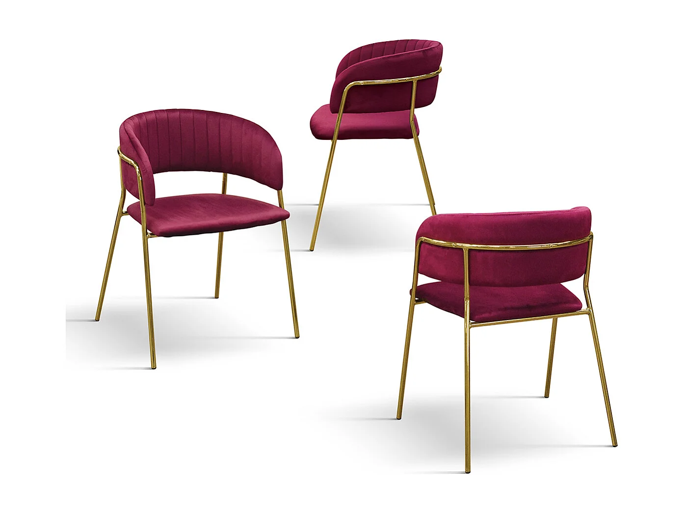 Set van 4 stoelen in bordeauxrode fluweelstof, frame in goud - ORCHIES