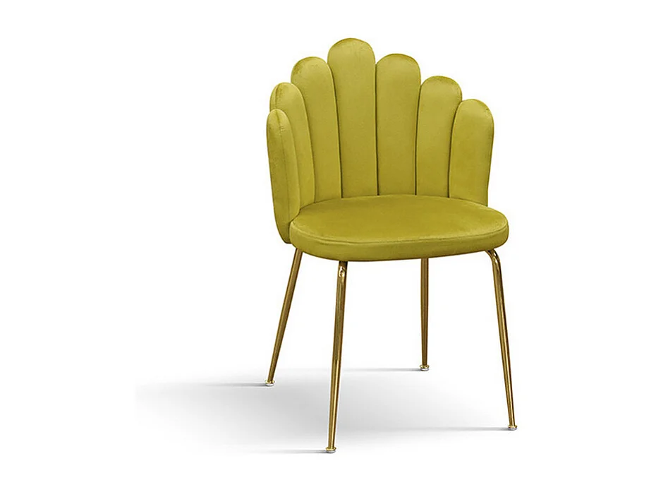 Lote de 4 sillas de tela efecto terciopelo amarillo ocre, patas doradas - LILLE