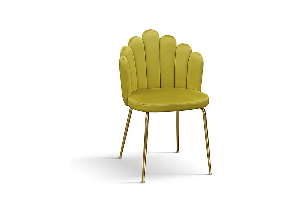 Lot de 4 chaises en tissu effet velours jaune ocre, pieds or - LILLE